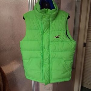 Hollister Neon Green Puffer Vest Mens Medium
